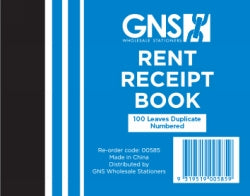 RENT RECEIPT BOOK GNS 585 5X4 DUPLICATE 100LF   G00585