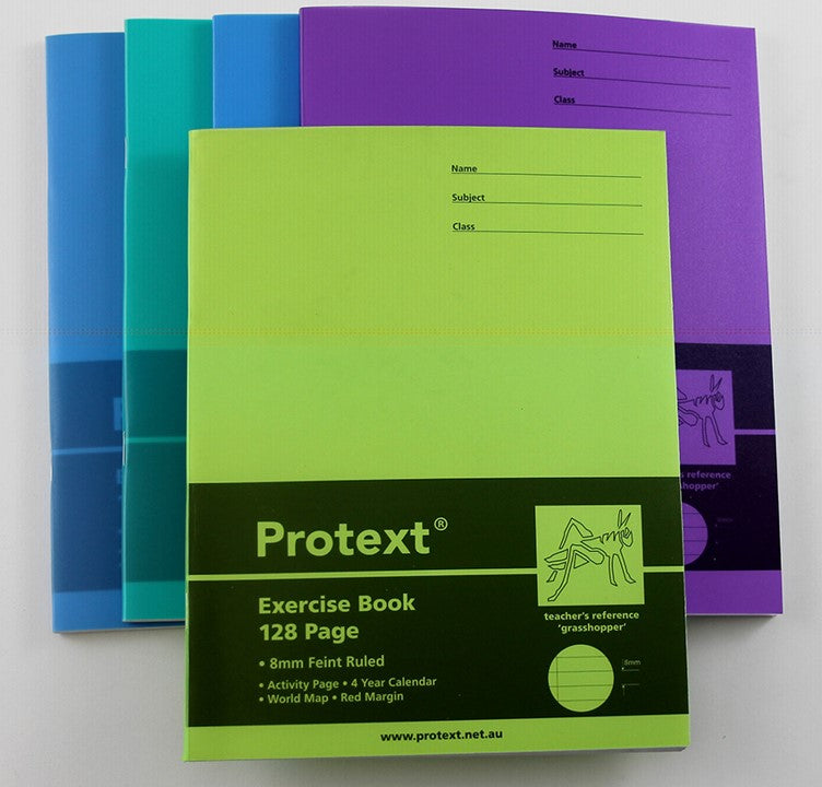 EXERCISE BOOK PROTEXT 225X175MM 8MM RULED PP COVER 128PG GRASSHOPPER   G01403