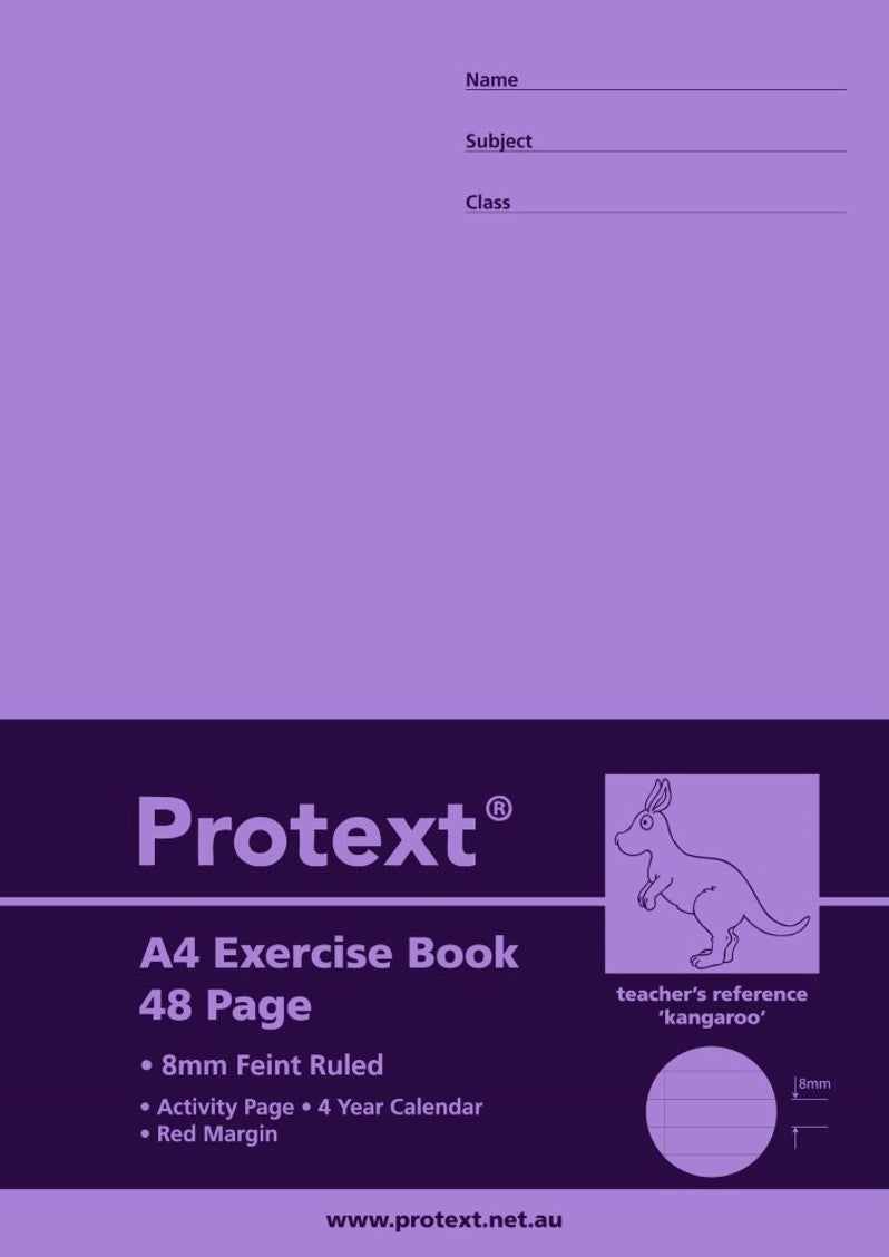 EXERCISE BOOK PROTEXT A4 8MM RULED + MARGIN PP COVER 48PG KANGAROO   G01409