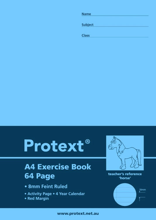 EXERCISE BOOK PROTEXT A4 8MM RULED + MARGIN PP COVER 64PG HORSE   G01410