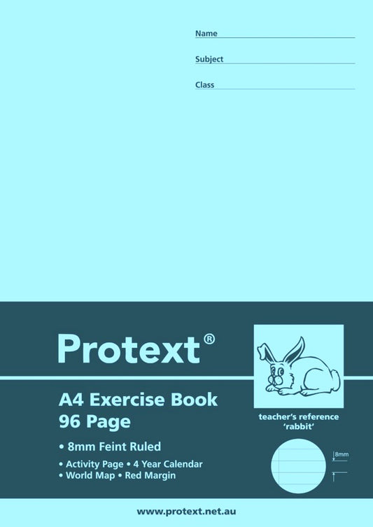 EXERCISE BOOK PROTEXT A4 8MM RULED + MARGIN PP COVER 96PG RABBIT   G01411