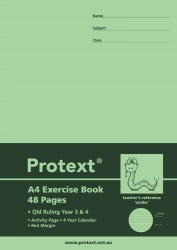 EXERCISE BOOK PROTEXT A4 PP QLD YR 3/4 + MARGIN 48PG SNAKE   G01436