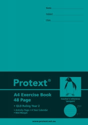 EXERCISE BOOK PROTEXT A4 PP QLD YR2 + MARGIN 48PG PENGUIN   G02368