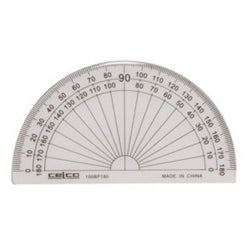 PROTRACTOR CELCO 10CM 180 DEG HALF CIRCLE CLEAR   G02396