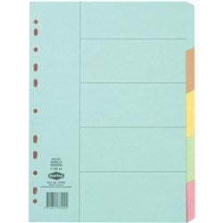 DIVIDERS MARBIG A4 MANILLA 5 TAB COLOURED PASTEL   G02734