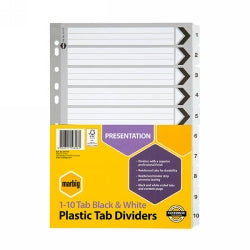 DIVIDERS MARBIG A4 MANILLA PVC 1-10 TAB BLK/WHT   G02743