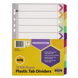 DIVIDERS MARBIG A4 MANILLA FLUORO 10 TAB   G02752