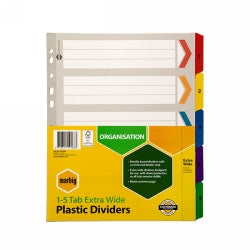 DIVIDERS MARBIG A4 BOARD 1-5 REINFORCED TAB EXTRA WIDE   G02756