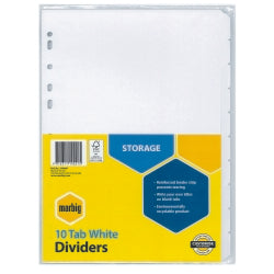 DIVIDERS MARBIG A4 MANILLA 10 TAB REINFORCED STRIP WHITE   G02757