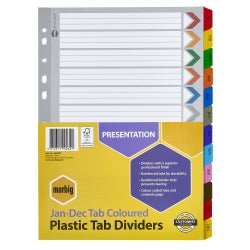 DIVIDERS MARBIG A4 MANILLA JAN-DEC TAB   G02763