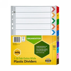 DIVIDERS MARBIG A4 BOARD 1-10 REINFORCED TAB EXTRA WIDE   G02766