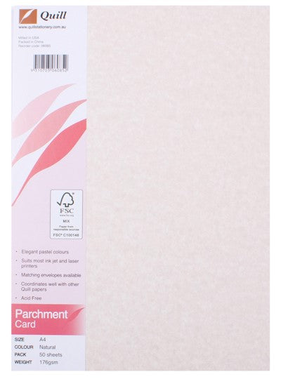 CARD QUILL A4 PARCHMENT NATURAL 176GSM PK50   G06195