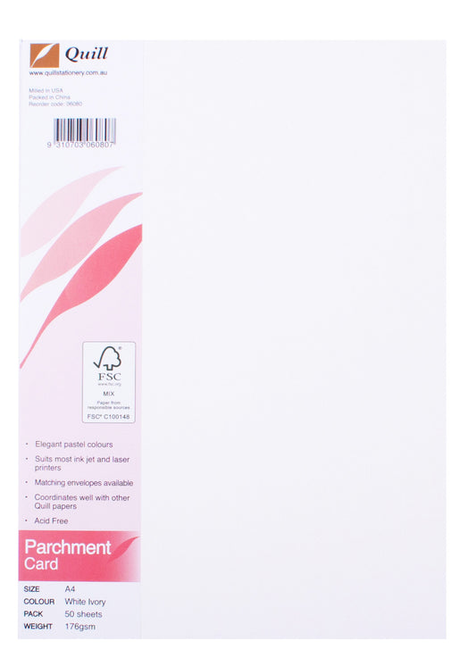 CARD QUILL A4 PARCHMENT WHITE 176GSM PK50   G06198