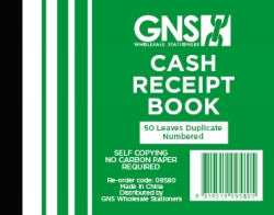 CASH RECEIPT BOOK GNS 9580 5X4 DUPLICATE CARBONLESS 50LF   G09580