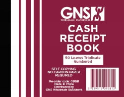 CASH RECEIPT BOOK GNS 9581 5X4 TRIPLICATE CARBONLESS 50LF   G09581