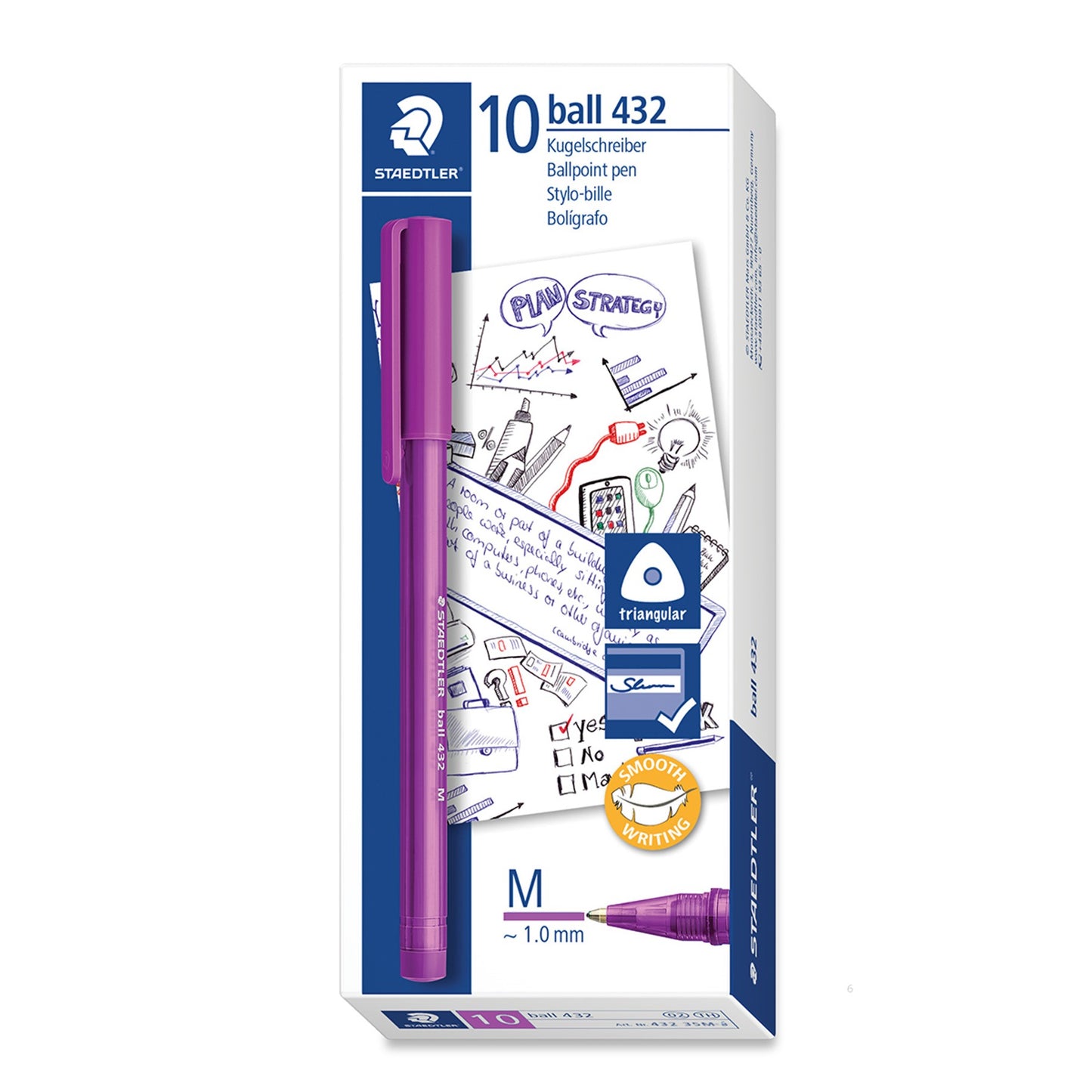 PEN STAEDTLER BP STICK ICE 432 MED PURPLE BX10   G10527