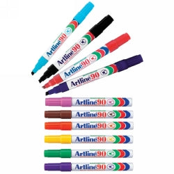 MARKER ARTLINE 90 PERMANENT 5MM CHISEL NIB ASST COLOURS BX12   G10644