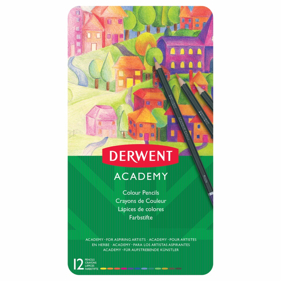 PENCIL COLOURED DERWENT ACADEMY TIN 12   G12017