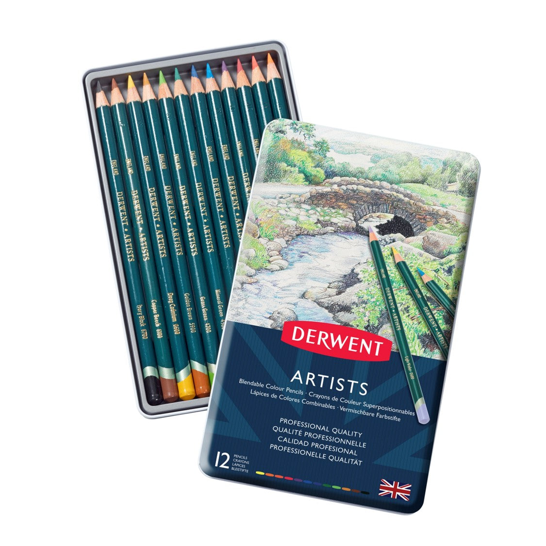 PENCIL COLOURED DERWENT ARTISTS TIN 12   G12132