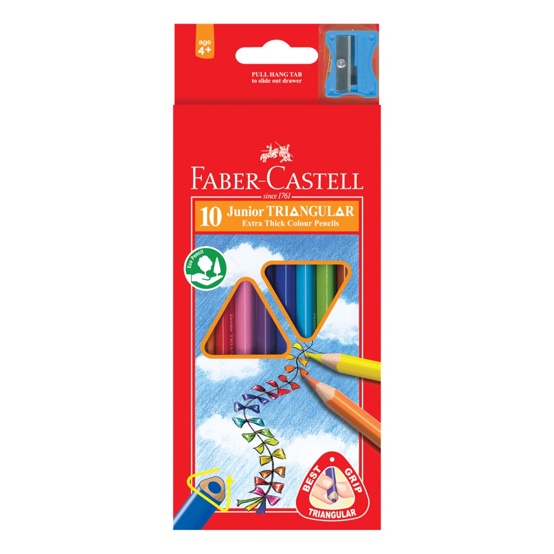 PENCIL COLOURED FABER-CASTELL TRIANG GRIP PK10   G12184