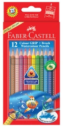 PENCIL COLOURED FABER GRIP WATERCOLOUR 12's + BRUSH   G12195