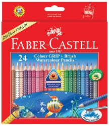 PENCIL COLOURED FABER GRIP WATERCOLOUR 24's + BRUSH   G12196