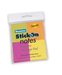 STICK ON NOTES B/TONE 38X50MM NEON COLS PK4   G13219