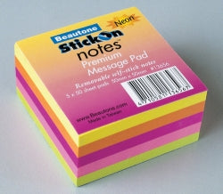 STICK ON NOTES MINI CUBE B/TONE 50X50 NEON   G13656