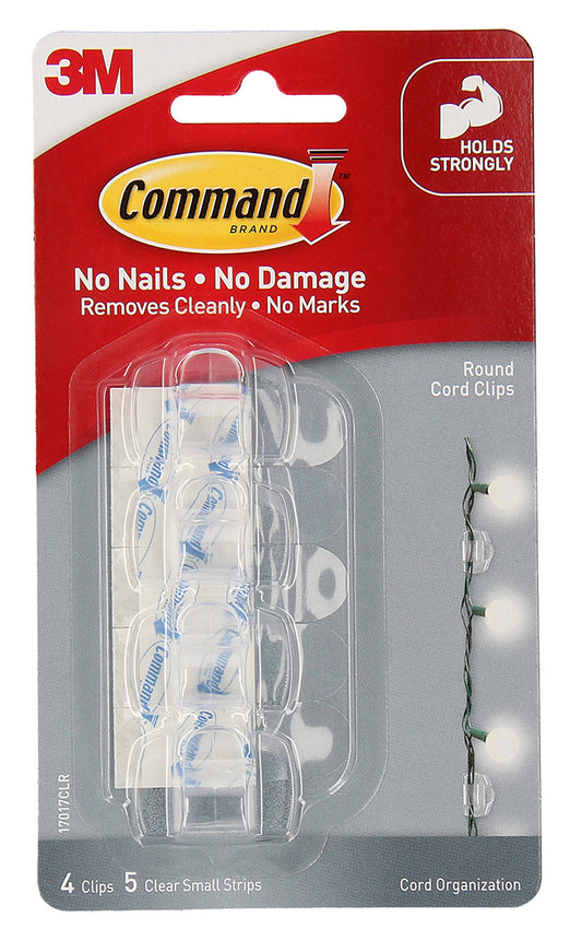 HOOKS COMMAND CORD/CABLE CLIPS SELF ADHESIVE 17017CLR PK4   G15707