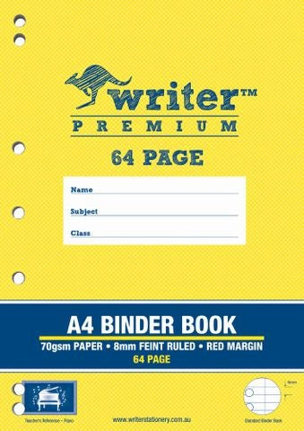 BINDER BOOK WRITER PREMIUM A4 64PG 8MM RULED + MARGIN PIANO   G16279