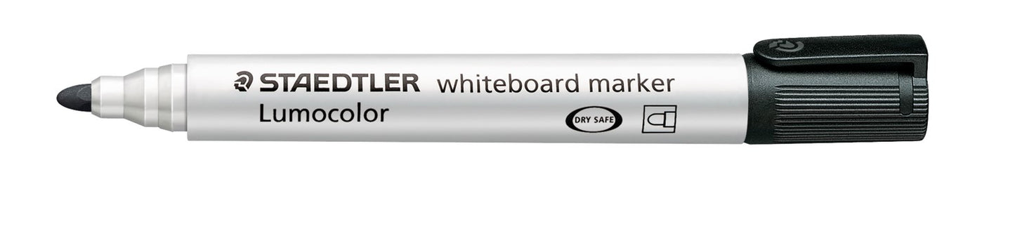 MARKER WHITEBOARD STAEDTLER LUMOCOLOR 351 2MM BULLET BLACK BX10   G17057