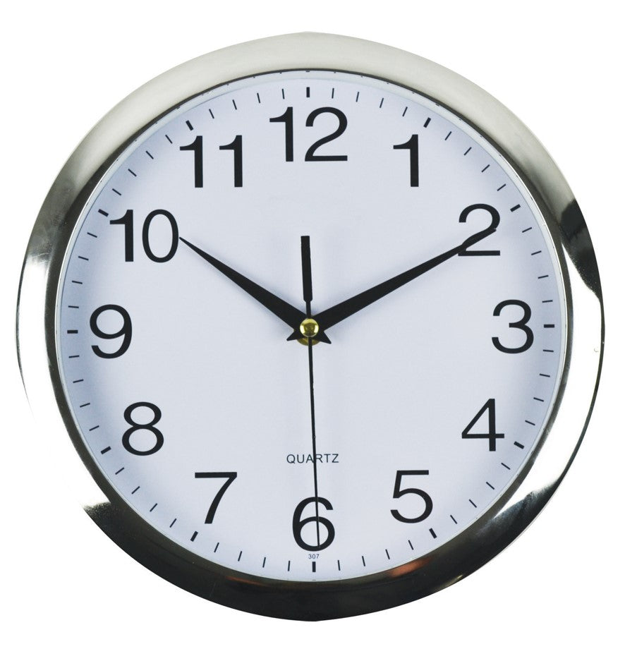 CLOCK ITALPLAST 26CM WALL CHROME FRAME/WHITE FACE   G17486