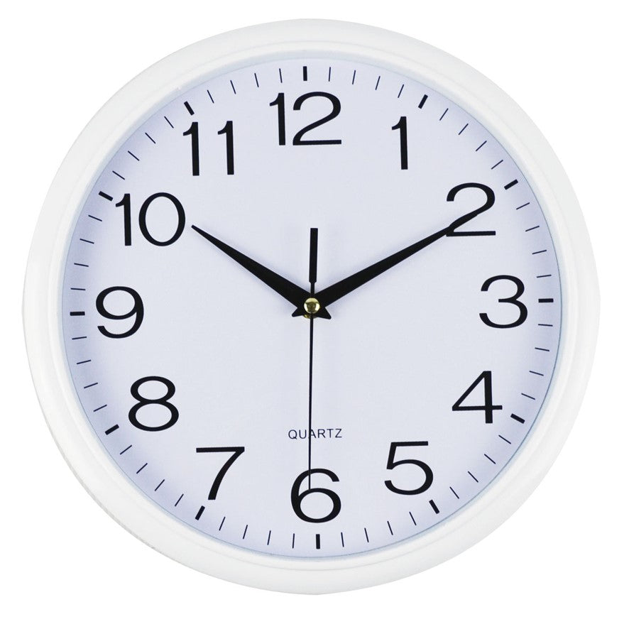 CLOCK ITALPLAST 30CM ROUND WHITE FRAME/WHITE FACE   G17488