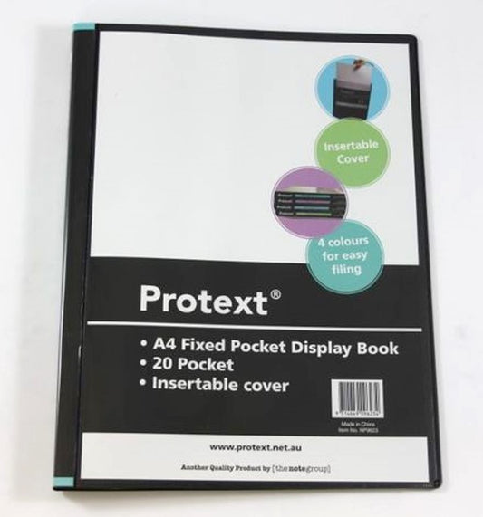 DISPLAY BOOK PROTEXT A4 20P FIXED INSERT COVER/SPINE BLACK   G18272