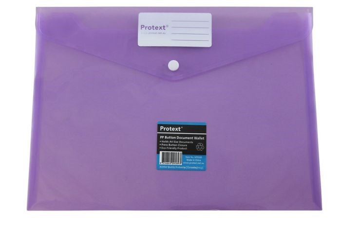 DOCUMENT WALLET PROTEXT A4 PP BUTTON CLOSURE PURPLE   G18476