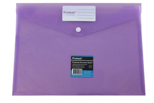 DOCUMENT WALLET PROTEXT A4 PP BUTTON CLOSURE PURPLE   G18476