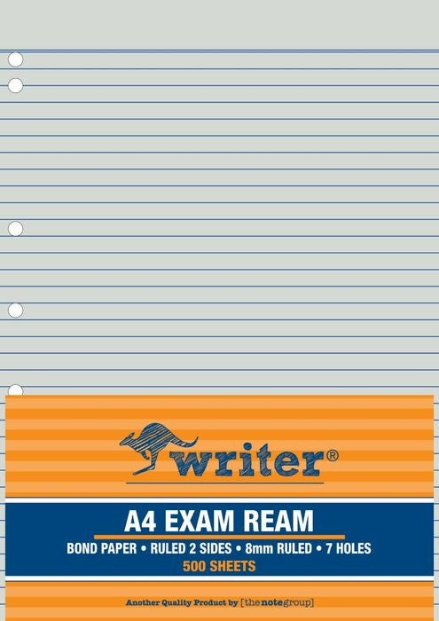 EXAM PAPER WRITER A4 55GSM PAPER 8MM RULED 7 HOLE PUNCH   G20729