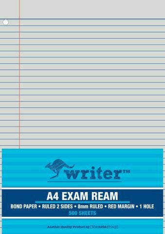 EXAM PAPER WRITER A4 55GSM 8MM RULED WITH MARGIN 1 HOLE PUNCHED   G20730