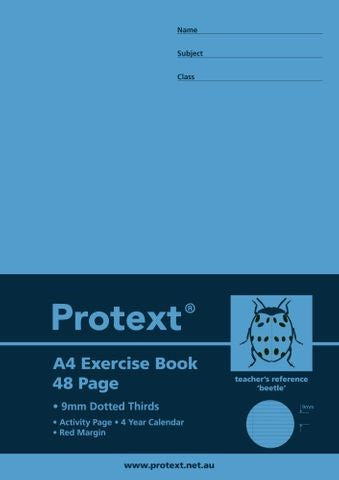 EXERCISE BOOK PROTEXT A4 PP 48PG 9MM DOTTED THIRDS + MARGIN BEETLE   G20753