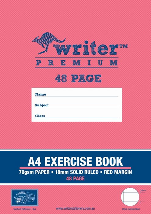 EXERCISE BOOK WRITER PREMIUM A4 48PG 18MM RULED + MARGIN BUS   G20778