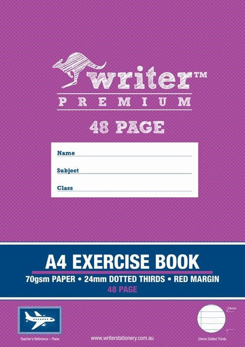 EXERCISE BOOK WRITER PREMIUM A4 48PG 24MM DOTTED THIRDS + MARGIN PLANE   G20779