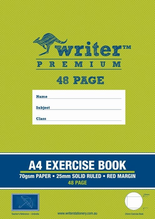 EXERCISE BOOK WRITER PREMIUM A4 25MM RULED + MARGIN UMBRELLA 48PG   G20780