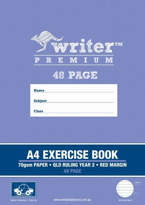 EXERCISE BOOK WRITER PREMIUM A4 QLD YR2 RULED + MARGIN POLICE CAR 48PG   G20784