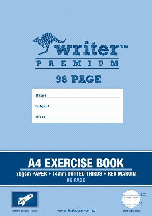 EXERCISE BOOK WRITER PREMIUM A4 96PG 14MM DOTTED THIRDS + MARGIN ROCKET   G20790