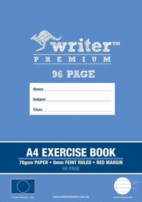 EXERCISE BOOK WRITER PREMIUM A4 8MM RULED + MARGIN CIRCLE 96PG   G20792