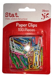 PAPER CLIPS STAT 28MM SML MULTI COLOUR PK100   G21042