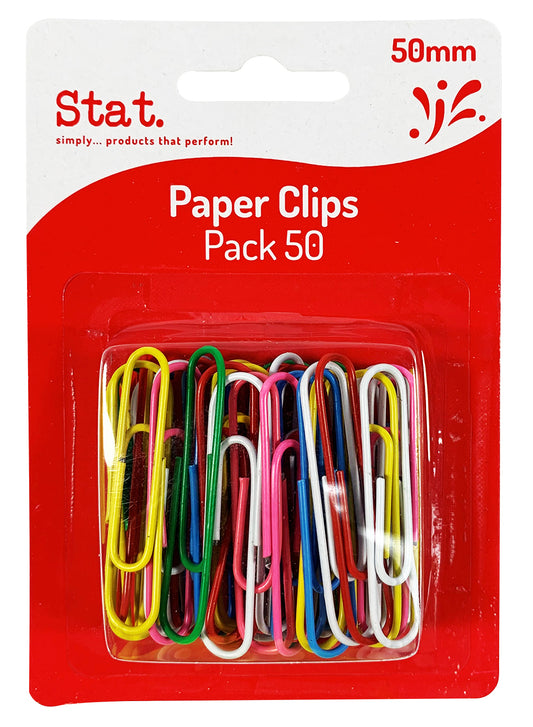 PAPER CLIPS STAT 50MM LGE MULTI COLOUR PK50   G21083