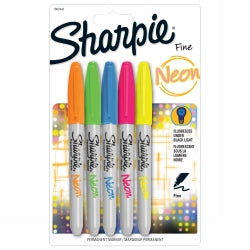 MARKER SHARPIE PERMANENT FINE NEON FLURO PK5   G21393