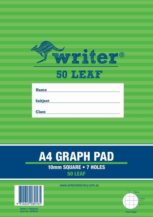 GRAPH PAD WRITER A4 10mm 50 LEAF 7 HOLE   G22756