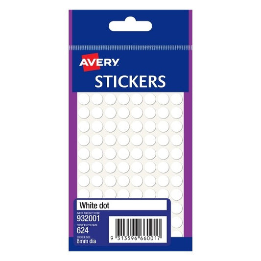 LABEL AVERY F/P 8MM WHITE DOT 932001 PK10   G23003